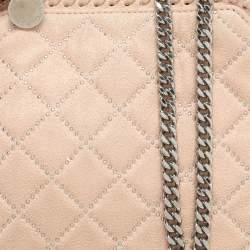 Pre Owned Stella McCartney Peach Quilted Faux Suede Mini Falabella Tote