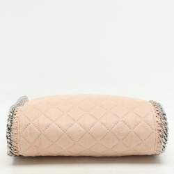 Pre Owned Stella McCartney Peach Quilted Faux Suede Mini Falabella Tote