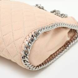 Pre Owned Stella McCartney Peach Quilted Faux Suede Mini Falabella Tote