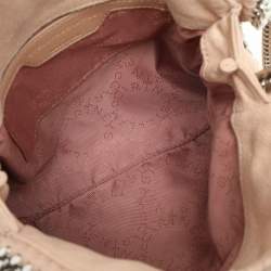 Pre Owned Stella McCartney Peach Quilted Faux Suede Mini Falabella Tote