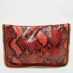 Pre Owned Stella McCartney Orange/Brown Faux Python Leather Falabella Fold-Over Clutch