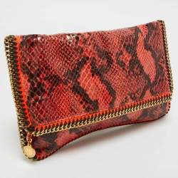 Pre Owned Stella McCartney Orange/Brown Faux Python Leather Falabella Fold-Over Clutch