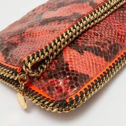 Pre Owned Stella McCartney Orange/Brown Faux Python Leather Falabella Fold-Over Clutch