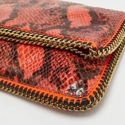 Pre Owned Stella McCartney Orange/Brown Faux Python Leather Falabella Fold-Over Clutch