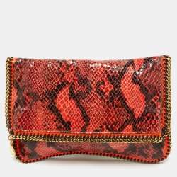 Pre Owned Stella McCartney Orange/Brown Faux Python Leather Falabella Fold-Over Clutch