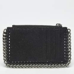 Pre Owned Stella McCartney Black Faux Suede Falabella Zip Card Holder