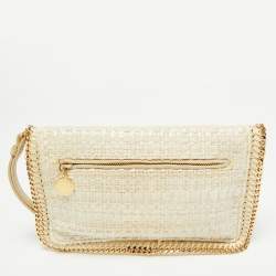 Pre Owned Stella McCartney Ivory Woven Glitter Fabric Falabella Wristlet Clutch