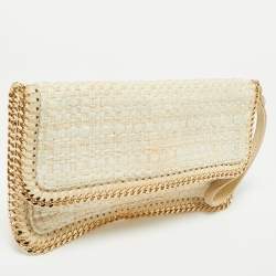 Pre Owned Stella McCartney Ivory Woven Glitter Fabric Falabella Wristlet Clutch