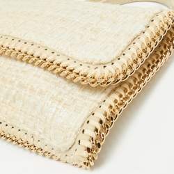 Pre Owned Stella McCartney Ivory Woven Glitter Fabric Falabella Wristlet Clutch