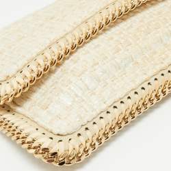 Pre Owned Stella McCartney Ivory Woven Glitter Fabric Falabella Wristlet Clutch