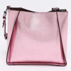 Pre Owned Stella McCartney Pink Metallic Faux Leather Stella Logo Crossbody Bag