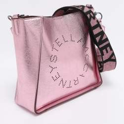 Pre Owned Stella McCartney Pink Metallic Faux Leather Stella Logo Crossbody Bag