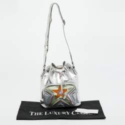 Pre Owned Stella McCartney Silver Faux Leather Star Print Bucket Bag