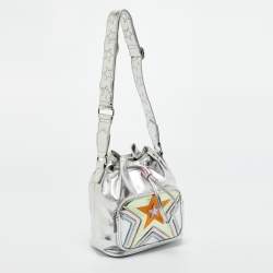 Pre Owned Stella McCartney Silver Faux Leather Star Print Bucket Bag