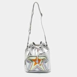 Pre Owned Stella McCartney Silver Faux Leather Star Print Bucket Bag