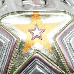 Pre Owned Stella McCartney Silver Faux Leather Star Print Bucket Bag