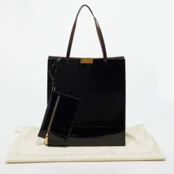 Pre Owned Stella McCartney Dark Blue Faux Crocodile Leather Shopper Tote