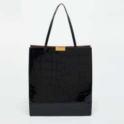 Pre Owned Stella McCartney Dark Blue Faux Crocodile Leather Shopper Tote