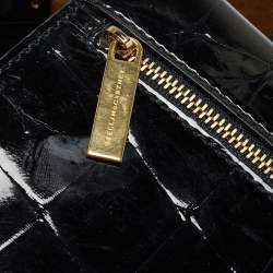 Pre Owned Stella McCartney Dark Blue Faux Crocodile Leather Shopper Tote