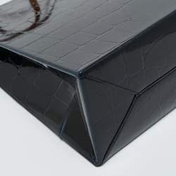 Pre Owned Stella McCartney Dark Blue Faux Crocodile Leather Shopper Tote