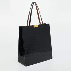 Pre Owned Stella McCartney Dark Blue Faux Crocodile Leather Shopper Tote