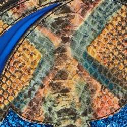 Pre Owned Stella McCartney Multicolor Python Effect Faux Leather Superhero Chain Clutch