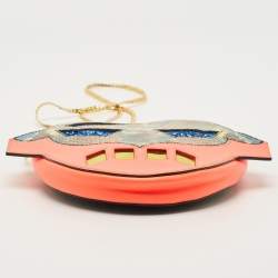 Pre Owned Stella McCartney Multicolor Python Effect Faux Leather Superhero Chain Clutch