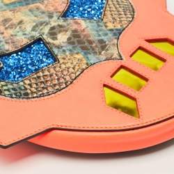 Pre Owned Stella McCartney Multicolor Python Effect Faux Leather Superhero Chain Clutch