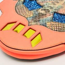 Pre Owned Stella McCartney Multicolor Python Effect Faux Leather Superhero Chain Clutch