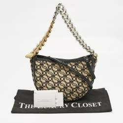 Pre Owned Stella McCartney Black/Cream Faux Leather and Raffia Medium S Wave Frayme Bag