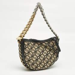 Pre Owned Stella McCartney Black/Cream Faux Leather and Raffia Medium S Wave Frayme Bag