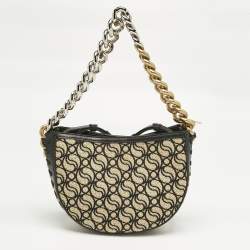 Pre Owned Stella McCartney Black/Cream Faux Leather and Raffia Medium S Wave Frayme Bag
