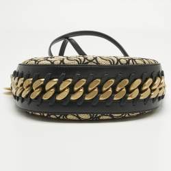 Pre Owned Stella McCartney Black/Cream Faux Leather and Raffia Medium S Wave Frayme Bag