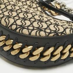 Pre Owned Stella McCartney Black/Cream Faux Leather and Raffia Medium S Wave Frayme Bag