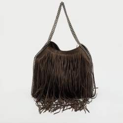 Pre Owned Stella McCartney Dark Brown Faux Suede Fringe Small Falabella Tote