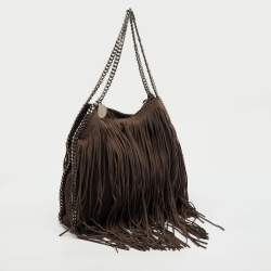 Pre Owned Stella McCartney Dark Brown Faux Suede Fringe Small Falabella Tote