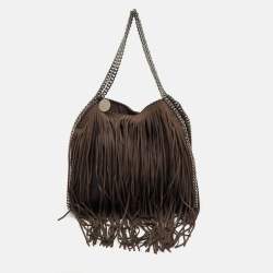 Pre Owned Stella McCartney Dark Brown Faux Suede Fringe Small Falabella Tote