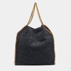 Pre Owned Stella McCartney Dark Grey Faux Shearling Large Falabella Fold Over Tote