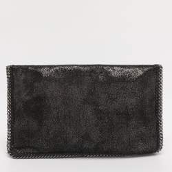 Pre Owned Stella McCartney Black Faux Leather Falabella Fold Over Clutch