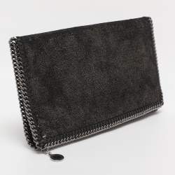 Pre Owned Stella McCartney Black Faux Leather Falabella Fold Over Clutch
