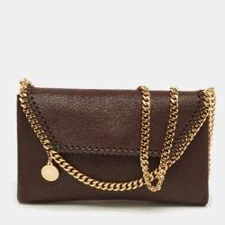 Pre Owned Stella McCartney Dark Brown Faux Leather Mini Falabella Flap Crossbody Bag