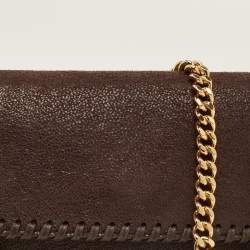 Pre Owned Stella McCartney Dark Brown Faux Leather Mini Falabella Flap Crossbody Bag