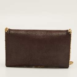 Pre Owned Stella McCartney Dark Brown Faux Leather Mini Falabella Flap Crossbody Bag
