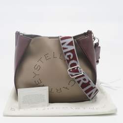 Pre Owned Stella McCartney Burgundy/Beige Faux Leather Perforated Logo Crossbody Bag