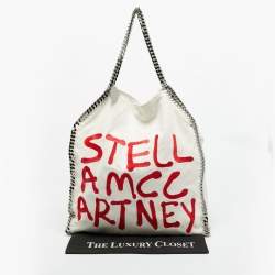 Pre Owned حقيبة يد ستيللا مكارتني فالابيلا ماكسي مطرزة شامواه صناعي أبيض/أحمر