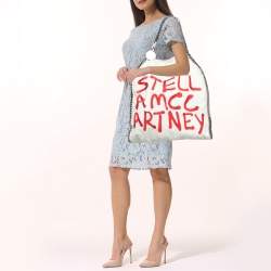 Pre Owned حقيبة يد ستيللا مكارتني فالابيلا ماكسي مطرزة شامواه صناعي أبيض/أحمر