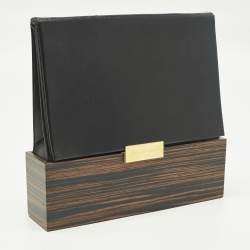 Pre Owned حقيبة كلاتش ستيللا مكارتني أكريليك تأثير خشب وجلد صناعي أسود