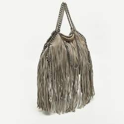 مملوكة مسبقًا Stella McCartney Falabella Fringe Grey Faux Suede Tote