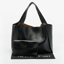 Pre Owned Stella McCartney The Logo Large Black Faux Leather Tote
