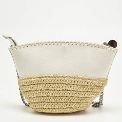 مملوكة مسبقًا Stella McCartney Falabella White/Beige Faux Suede and Raffia Bucket Bag
